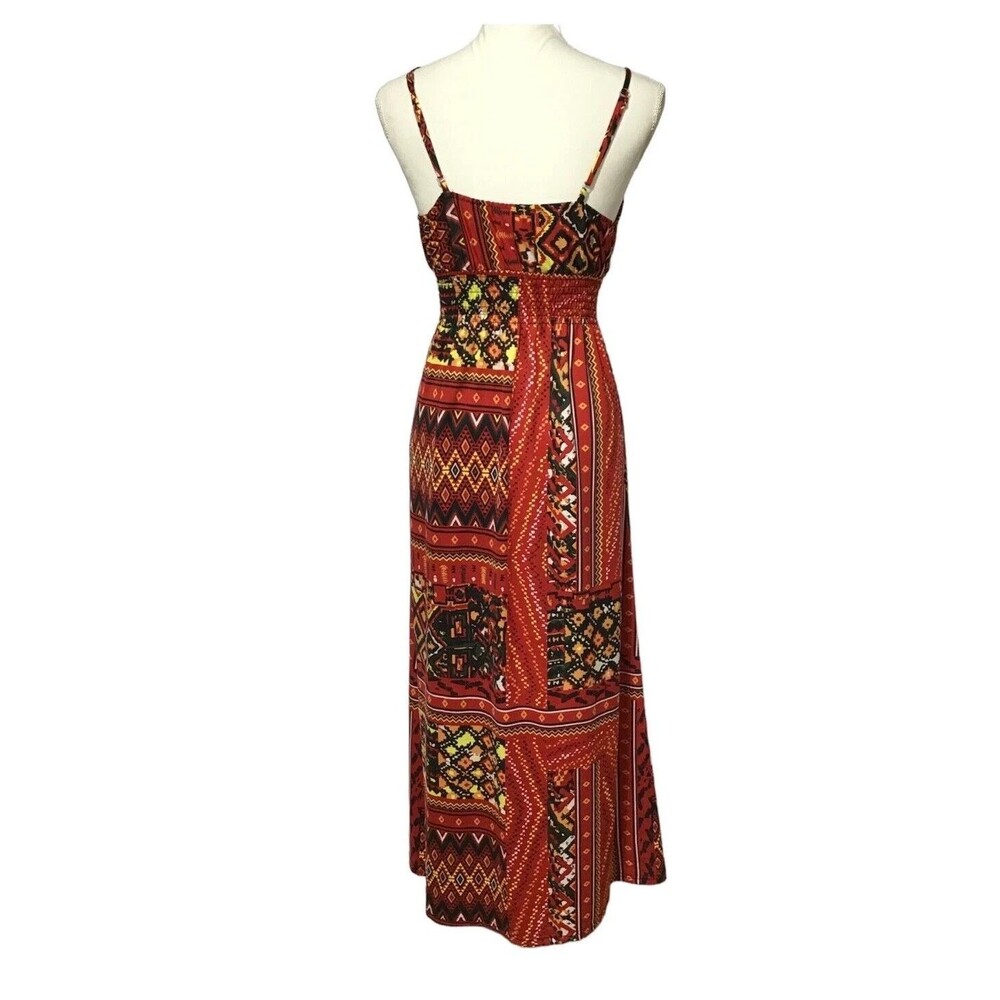 She's Cool Maxi Babydoll Dress Womens Small Abstract Artsy Vibrant Smocked Batik - Picture 7 of 13